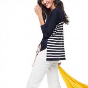 CAbi Navy Blue Long Sleeve Top with Striped Accents 5742